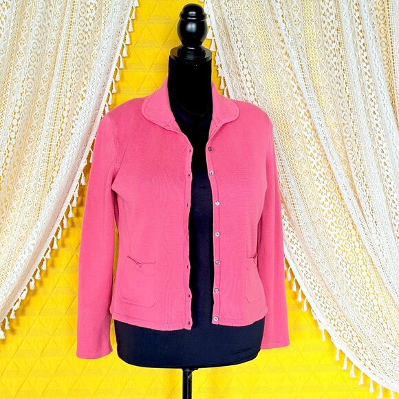 VTG Harold's Pink Bow Collared Twee Cotton Sweater Cardigan Size L - Picture 5 of 16